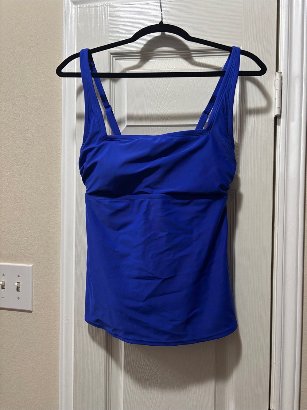 Blue Square-Neck Swim Tank for Women